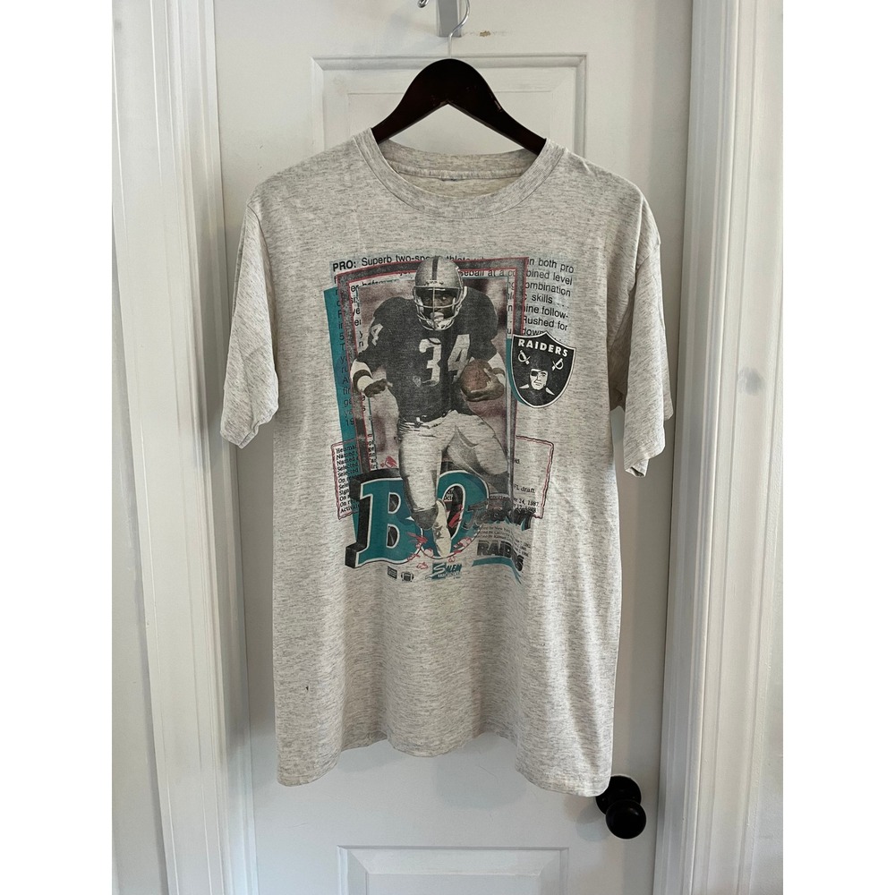 Vintage 1990 Salem Sportswear Bo Jackson LA Raiders T-Shirt Heather Gray Mens